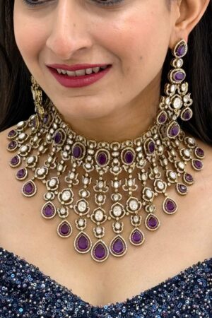 Wine Bride's Desire Pure Uncut Moissanite Necklace With Earrings