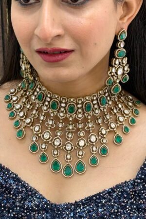Mint Emerald Bride's Desire Pure Uncut Moissanite Necklace With Earrings
