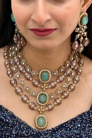 Celeb inspired Nano Ruby Royal Mint Layered Necklace With Earrings