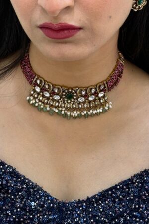 Ruby Desire Uncut Moissanite Choker With Earrings