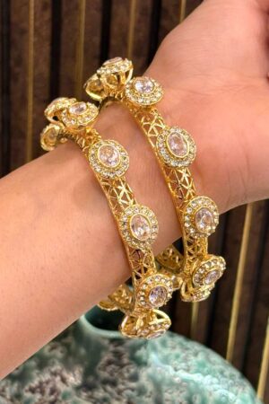 Serene Moissanite Gold Polish Bangles Set of 2