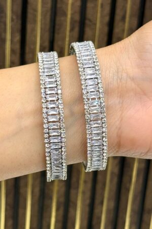 Moonlight Silver Atelier American Diamond Polish Bangles Set of 2