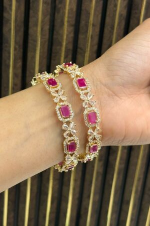Ruby Carat American Diamond Gold Polish Bangles Set of 2
