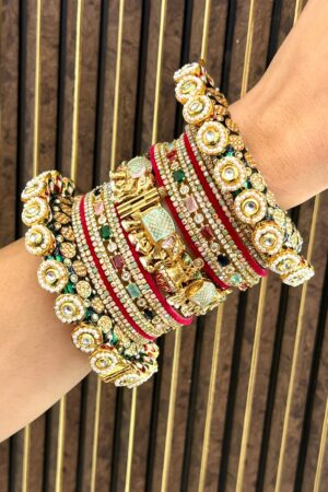 Instagram's Most Viral Premium Rajwaada American Diamond Bangle Set For 2 Hands(Red)