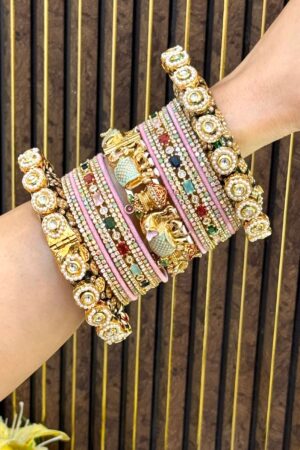 Instagram's Most Viral Premium Rajwaada American Diamond Bangle Set For 2 Hands(Pink)