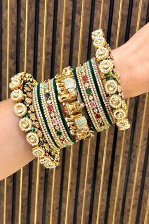 Instagram's Most Viral Premium Rajwaada American Diamond Bangle Set For 2 Hands(Green)