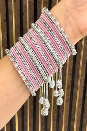 Barbie Pink Luxuria Diamond Edit American Diamond Bangle Set For 2 Hands