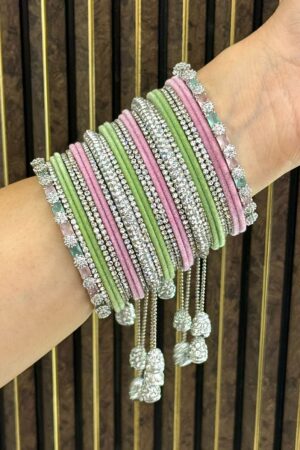 Mint Pink Luxuria Diamond Edit American Diamond Bangle Set For 2 Hands