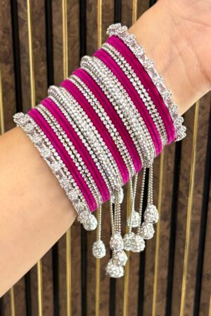 Diamond Luxe Cherry Pink Edit American Diamond Bangle Set For 2 Hands