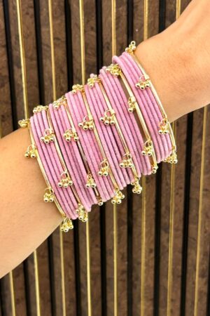 Velvet Pink Kashmiri Ghungroo Brass Gold Polish Bangle Set For 2 Hands