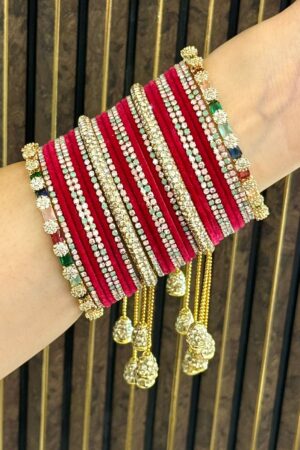 Diamond Princess Cherry Pink Luxe American Diamond Bangle Set For 2 Hands