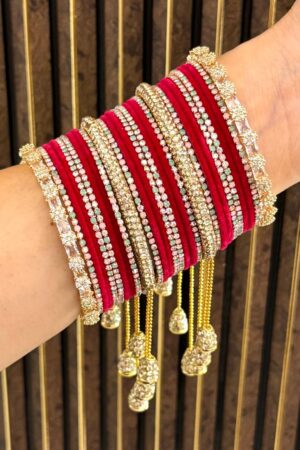 Diamond Noire Love Red American Diamond Bangle Set For 2 Hands