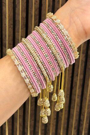 Diamond Princess Baby Pink GoldLuxe American Diamond Bangle Set For 2 Hands