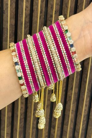 Diamond Noire MultiGem Cherry American Diamond Bangle Set For 2 Hands