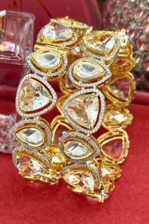 Crystal Moissanite Broad Exclusive Silver 925 Gold Exclusive Bangles Set of 2 (Openable)