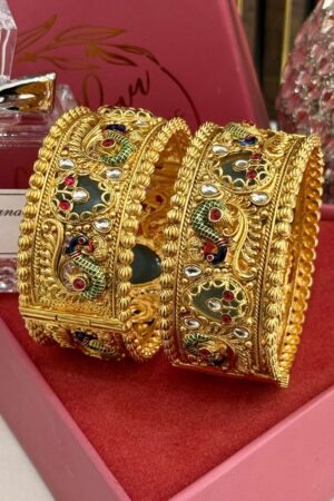 Peacock Broad Gold Bangles Set of 2 (Openable)
