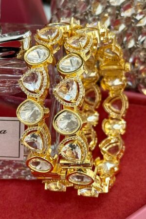 Crystal Moissanite Sleek Exclusive Silver 925 Gold Exclusive Bangles Set of 2 (Openable)