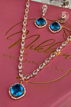 Aqua Verde RoseGold Polish Cute Necklace Set