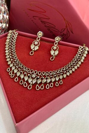 Amaira Antique Gold Polish American Diamond Necklace Set