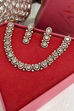 Evaline Antique Polish American Diamond Necklace Set