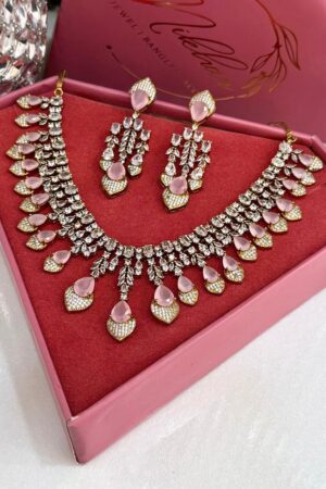 Pink Designer Ultra Fine Antique Moissanite Necklace Set
