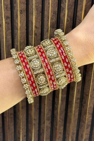 Love Red Emerald Diamonds Royale Glow Antique Gold Bangle Set For 2 Hands