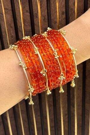 Meher Orange Kashmiri Ghungroo Set of 16 Bangles