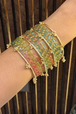 Meher Mint Pink Kashmiri Ghungroo Set of 16 Bangles
