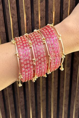 Gulnazar Premium Cute Pink Kashmiri Ghungroo Set of 16 Bangles