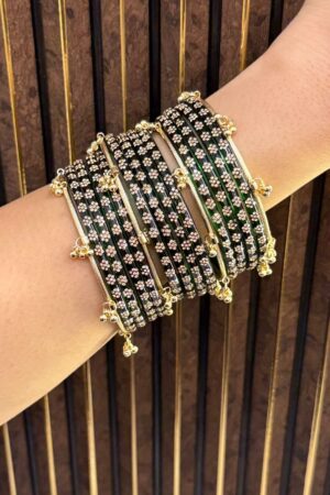 Gulnazar Premium Dark Green Kashmiri Ghungroo Set of 16 Bangles