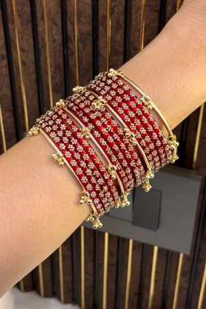 Gulnazar Premium Love Red Kashmiri Ghungroo Set of 16 Bangles