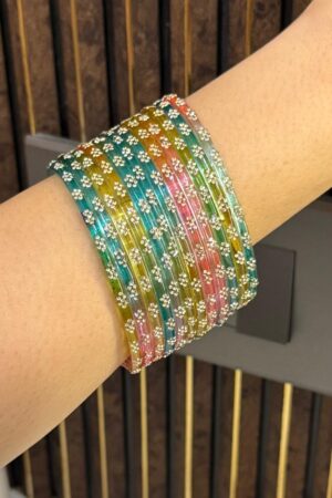 Multi Light Queen Diamond Pure Glass Bangles Set of 12