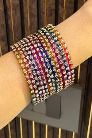 Multi Dark Queen Diamond Pure Glass Bangles Set of 12