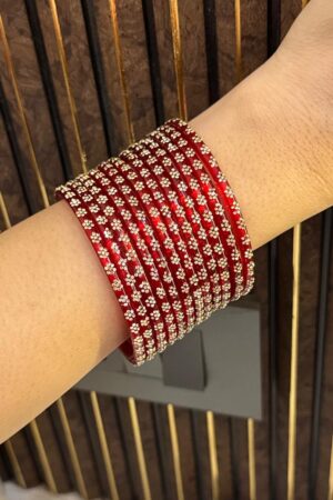 Red Queen Diamond Pure Glass Bangles Set of 12