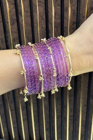 Meher Lavendar Kashmiri Ghungroo Set of 16 Bangles