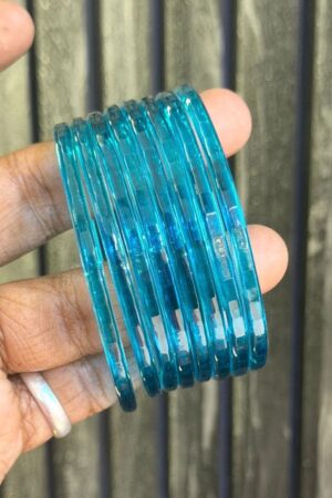 Aqua Jelly Glass Bangles Set of 8