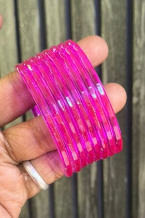Pink Jelly Glass Bangles Set of 8