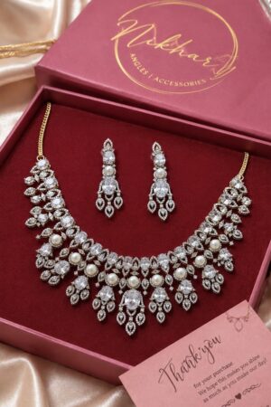 Royal Pearl Antique Polish American Diamond Necklace Set