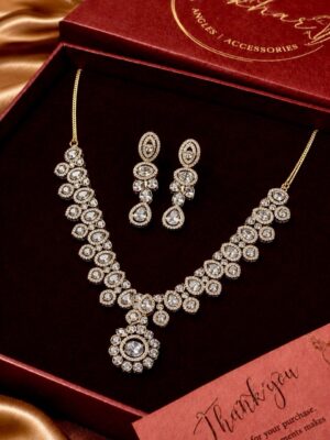 Maison Pearls Antique Polish American Diamond Necklace Set