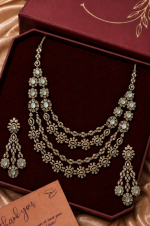 Bride Elegance Antique Polish American Diamond Necklace Set