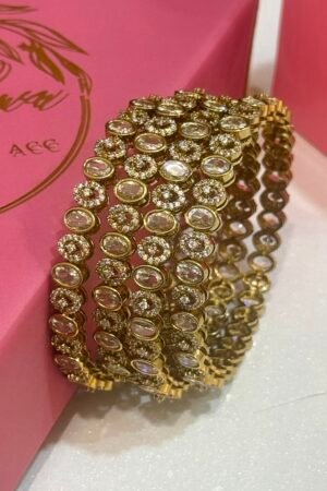 Polki Moissanite 22KT Victorian Gold Polish Bangle Set of 4