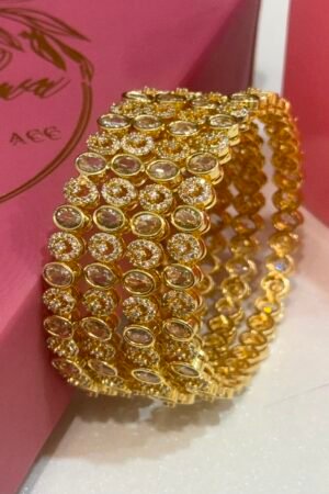 Polki Moissanite 22KT Gold Polish Bangle Set of 4