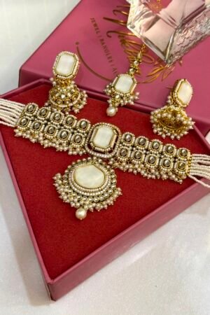 Royale Heritage Green Pearl Choker Set With Earrings And Maang Teeka