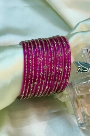 Dark Pink Diamond Pure Glass Bangles Set of 12