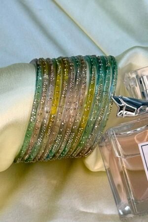 Light Multi Color Star Diamond Pure Glass Bangles Set of 12