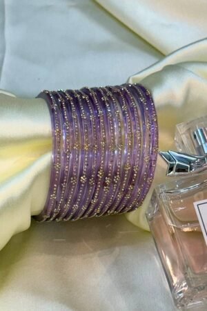 Lavendar Star Diamond Pure Glass Bangles Set of 12