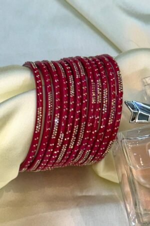 Red Diamond Line Pure Glass Bangles Set of 12