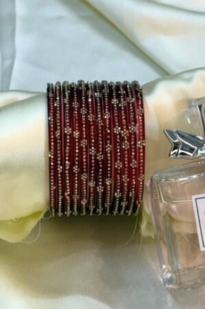 Maroon Diamond Pure Glass Bangles Set of 12