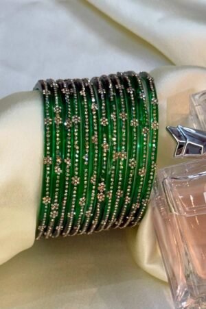 Green Star Diamond Pure Glass Bangles Set of 12
