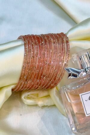 Peach Star Diamond Pure Glass Bangles Set of 12